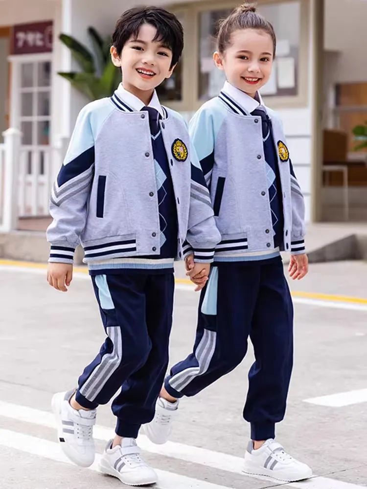 小學(xué)運動校服春秋款淺藍深藍白灰配色