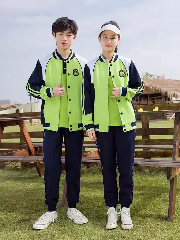 中學(xué)運動校服春秋款白綠深藍配色