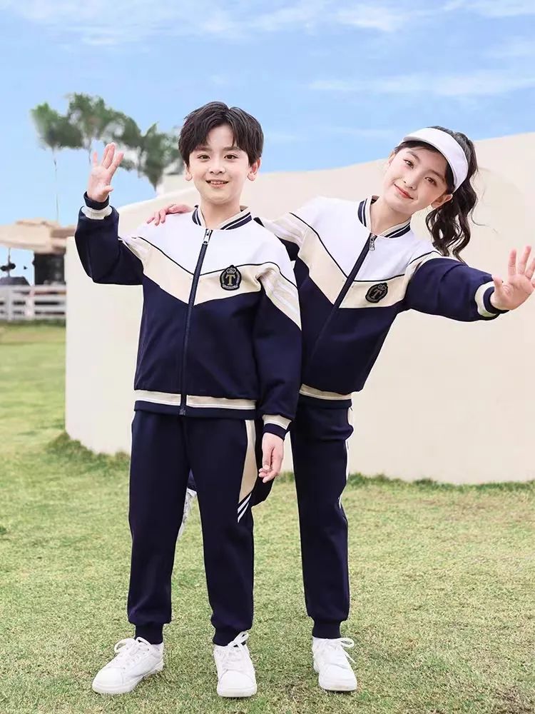 小學(xué)運動校服春秋款白米深藍配色