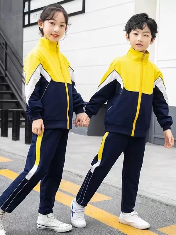 小學(xué)運動校服春秋款黃白深藍配色