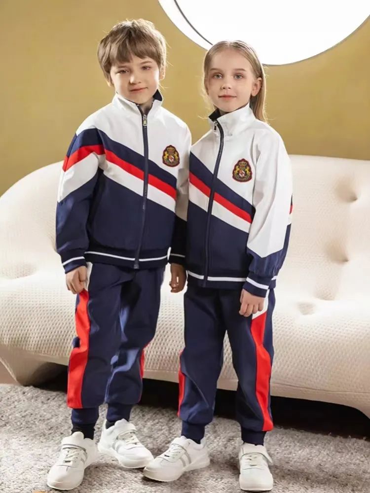 小學(xué)運動校服春秋款紅白藍配色