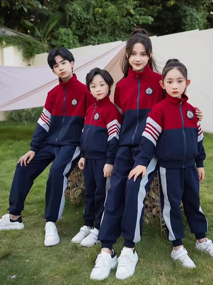 中小學(xué)運動校服春秋款灰紅白黑配色
