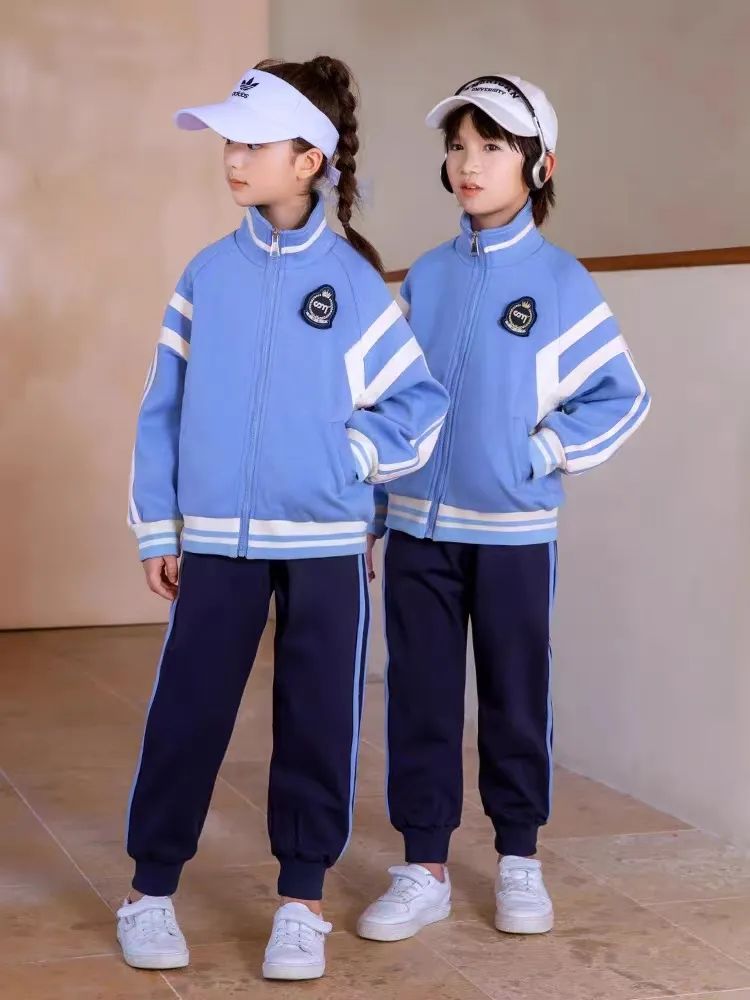 小學(xué)運動校服春秋款深藍淺藍白配色