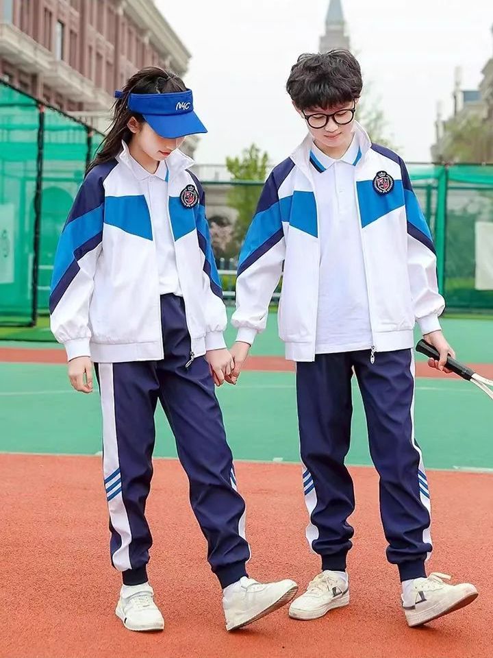 小學(xué)運動校服春秋款白藍深藍配色