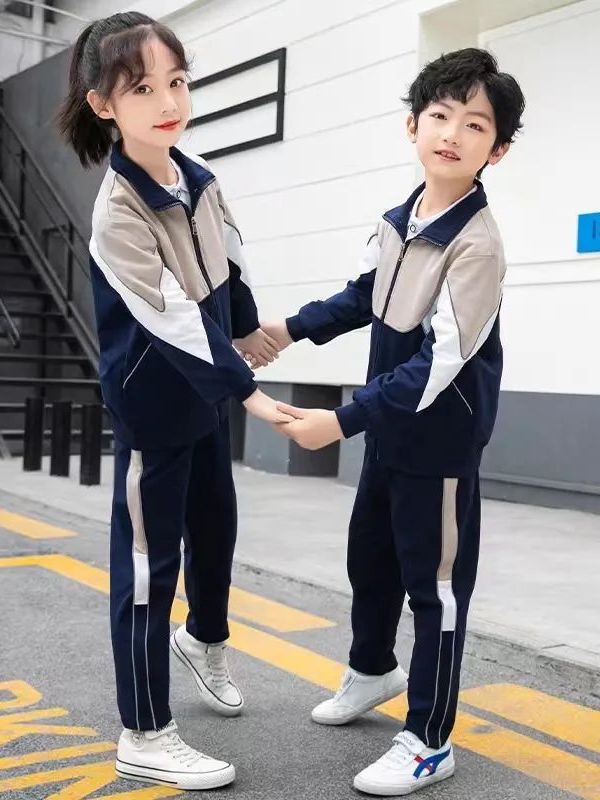 小學(xué)運動校服春秋款灰白深藍配色