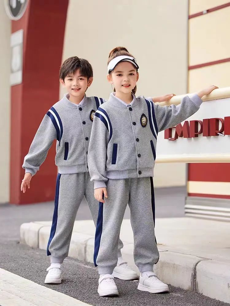 中小學(xué)運動校服春秋款灰藍配色