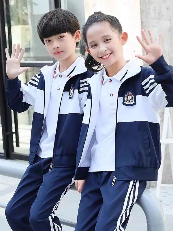 小學(xué)運動校服春秋款白深藍配色