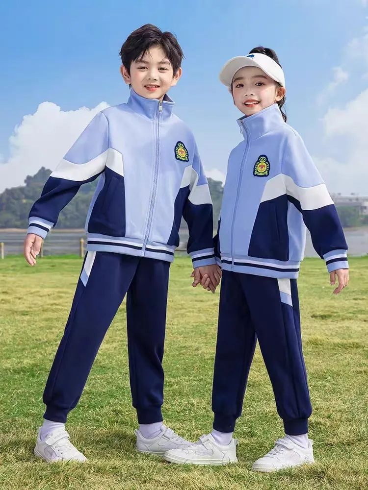 小學(xué)運動校服春秋款白深藍淺藍配色