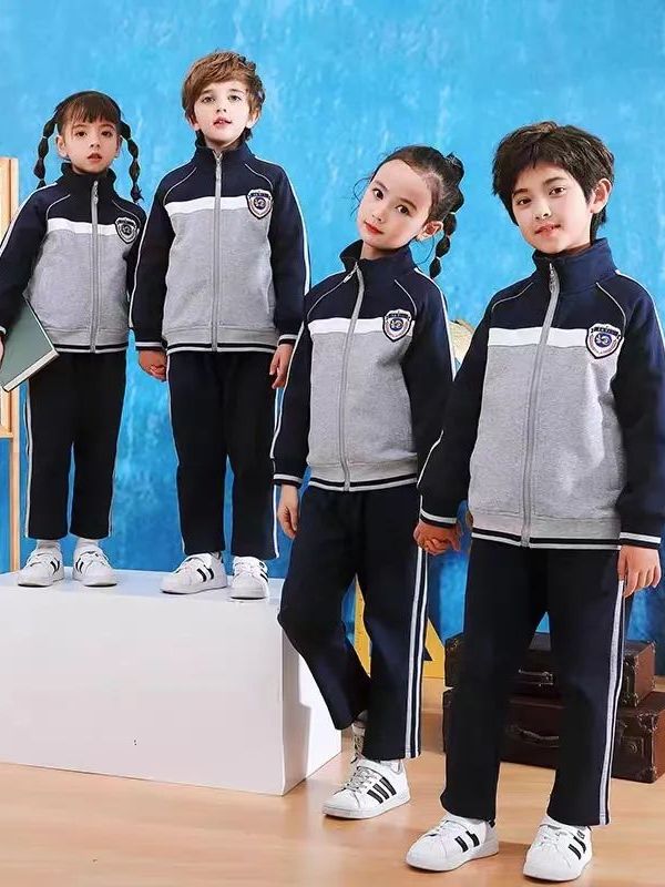 小學(xué)運動校服春秋款白深藍灰配色