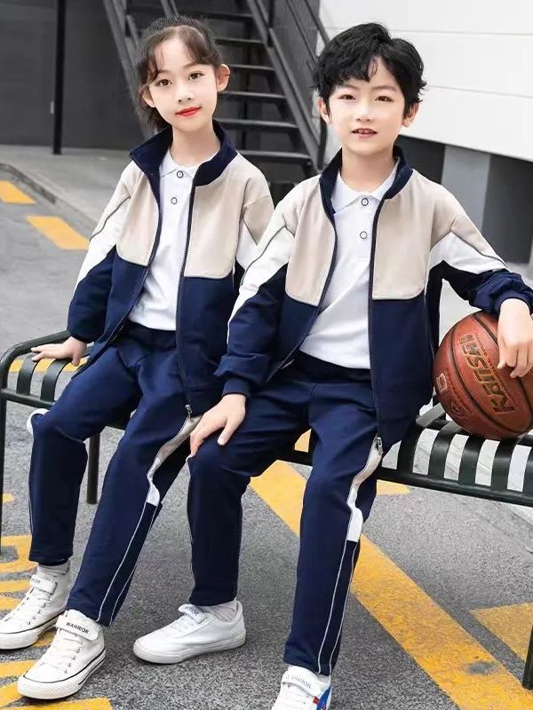 小學(xué)運動校服春秋款深藍米色配色