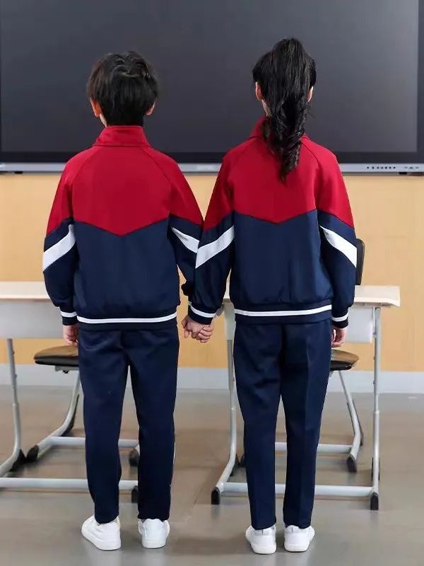 小學(xué)運動校服春秋款白深藍紅配色