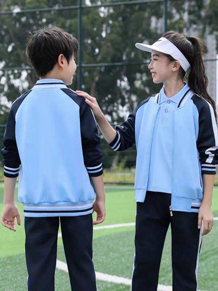 小學(xué)運動校服春秋款深藍淺藍配色
