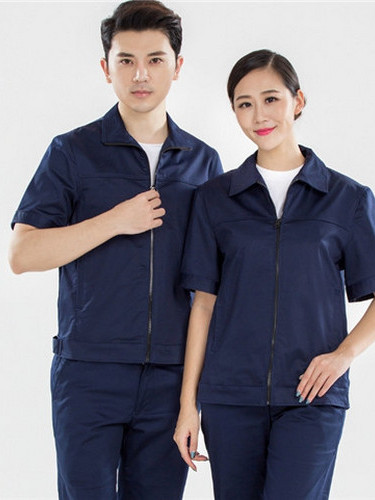 藏藍(lán)色夏季短袖純棉工作服
