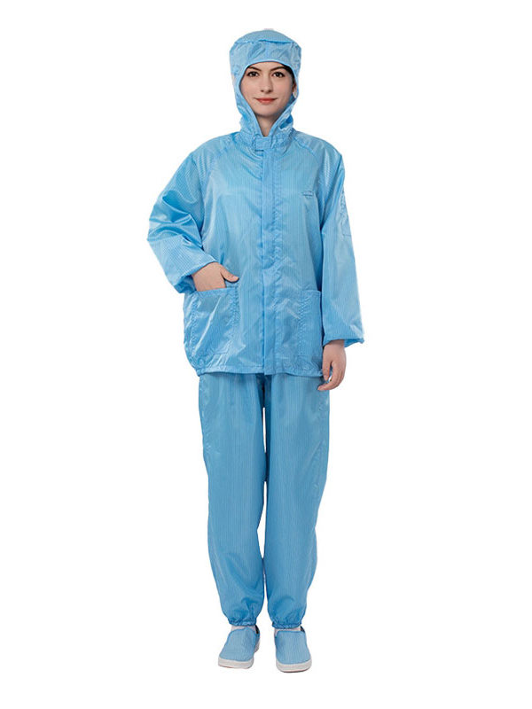 定制定做防靜電工作服條紋拉鏈連帽分體服食品醫(yī)藥車間防塵服