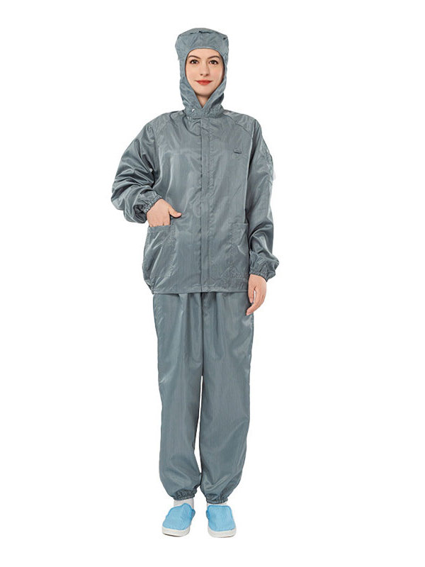 定制定做防靜電工作服條紋拉鏈連帽分體服食品醫(yī)藥車間防塵服