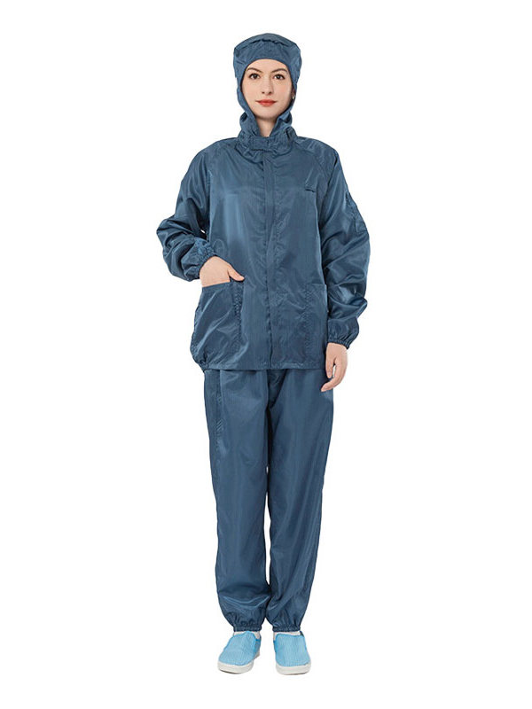 定制定做防靜電工作服條紋拉鏈連帽分體服食品醫(yī)藥車間防塵服
