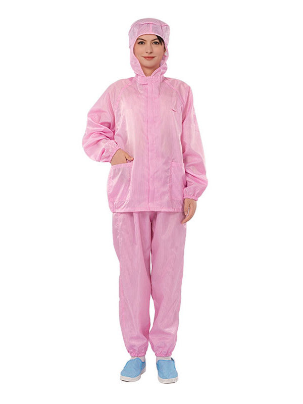 定制定做防靜電工作服條紋拉鏈連帽分體服食品醫(yī)藥車間防塵服